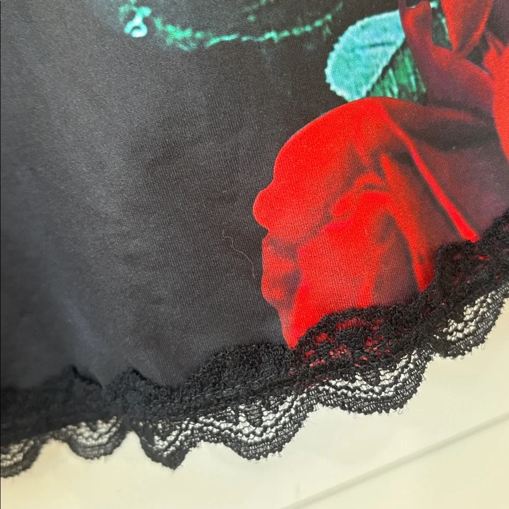Mapalé Love‎ Struck Black Red Rose Floral Lace Chemise Slip S/M